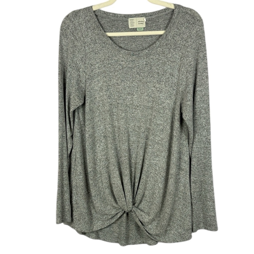 Anthropologie Saturday Sunday Heather Gray Long Sleeve Twist Front Large Top